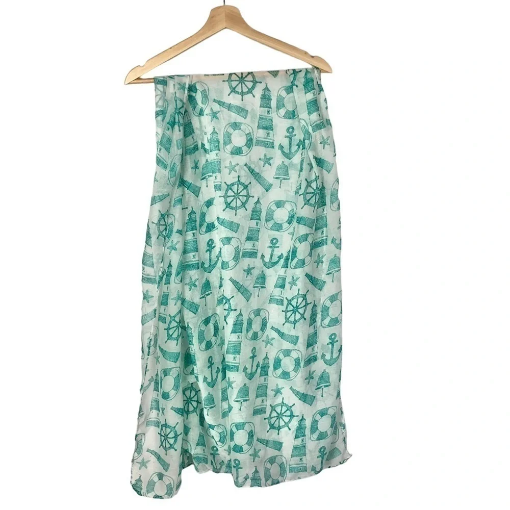 Boutique Mint Green Lighthouse Nautical Thin Summer Scarf‎